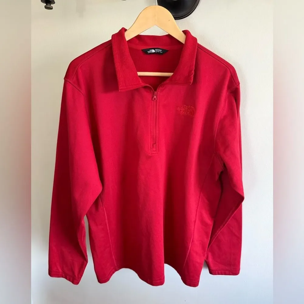 The North Face Men’s Red Logo Quarter-Zip Sweatshirt Fleece Pullover, XL